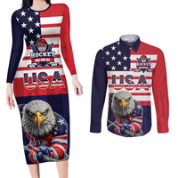 United States Ice Hockey Custom Couples Matching Long Sleeve Bodycon Dress and Long Sleeve Button Shirt Team USA One For All