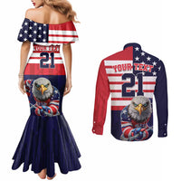 United States Ice Hockey Custom Couples Matching Mermaid Dress and Long Sleeve Button Shirt Team USA One For All