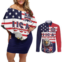 United States Ice Hockey Custom Couples Matching Off Shoulder Short Dress and Long Sleeve Button Shirt Team USA One For All