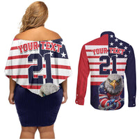 United States Ice Hockey Custom Couples Matching Off Shoulder Short Dress and Long Sleeve Button Shirt Team USA One For All