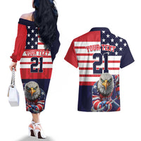 United States Ice Hockey Custom Couples Matching Off The Shoulder Long Sleeve Dress and Hawaiian Shirt Team USA One For All