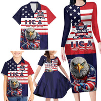 United States Ice Hockey Custom Family Matching Long Sleeve Bodycon Dress and Hawaiian Shirt Team USA One For All