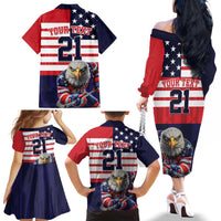 United States Ice Hockey Custom Family Matching Off The Shoulder Long Sleeve Dress and Hawaiian Shirt Team USA One For All