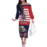 United States Ice Hockey Custom Family Matching Off The Shoulder Long Sleeve Dress and Hawaiian Shirt Team USA One For All