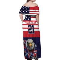 United States Ice Hockey Custom Family Matching Off Shoulder Maxi Dress and Hawaiian Shirt Team USA One For All