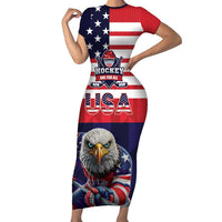 United States Ice Hockey Custom Family Matching Short Sleeve Bodycon Dress and Hawaiian Shirt Team USA One For All