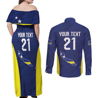 Personalized Curacao Sailboat Couples Matching Off Shoulder Maxi Dress and Long Sleeve Button Shirt Tropical Beach Sunset