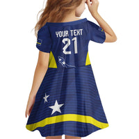 Personalized Curacao Sailboat Kid Short Sleeve Dress Tropical Beach Sunset