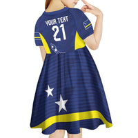 Personalized Curacao Sailboat Kid Short Sleeve Dress Tropical Beach Sunset