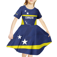 Personalized Curacao Sailboat Kid Short Sleeve Dress Tropical Beach Sunset