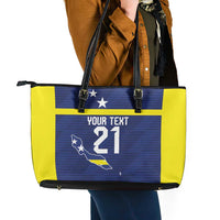 Personalized Curacao Sailboat Leather Tote Bag Tropical Beach Sunset