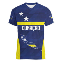 Personalized Curacao Sailboat Women V-Neck T-Shirt Tropical Beach Sunset