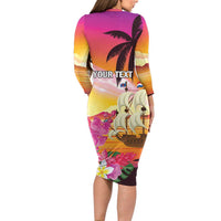 Curacao Football Custom Long Sleeve Bodycon Dress Come On La Familia Azul
