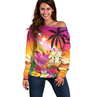 Curacao Football Custom Off Shoulder Sweater Come On La Familia Azul