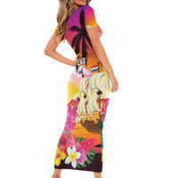 Curacao Football Custom Short Sleeve Bodycon Dress Come On La Familia Azul