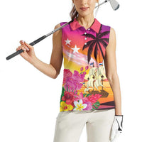 Curacao Football Custom Women Sleeveless Polo Shirt Come On La Familia Azul