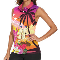 Curacao Football Custom Women Sleeveless Polo Shirt Come On La Familia Azul