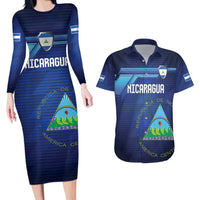 Nicaragua Football Custom Couples Matching Long Sleeve Bodycon Dress and Hawaiian Shirt Come On Los Pinoleros