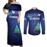 Nicaragua Football Custom Couples Matching Off Shoulder Maxi Dress and Long Sleeve Button Shirt Come On Los Pinoleros