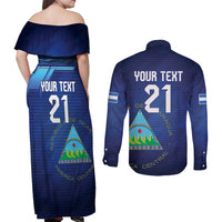 Nicaragua Football Custom Couples Matching Off Shoulder Maxi Dress and Long Sleeve Button Shirt Come On Los Pinoleros