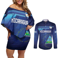 Nicaragua Football Custom Couples Matching Off Shoulder Short Dress and Long Sleeve Button Shirt Come On Los Pinoleros