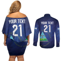 Nicaragua Football Custom Couples Matching Off Shoulder Short Dress and Long Sleeve Button Shirt Come On Los Pinoleros