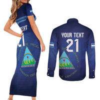 Nicaragua Football Custom Couples Matching Short Sleeve Bodycon Dress and Long Sleeve Button Shirt Come On Los Pinoleros