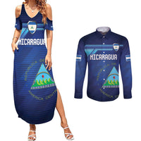 Nicaragua Football Custom Couples Matching Summer Maxi Dress and Long Sleeve Button Shirt Come On Los Pinoleros