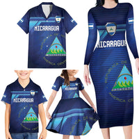 Nicaragua Football Custom Family Matching Long Sleeve Bodycon Dress and Hawaiian Shirt Come On Los Pinoleros