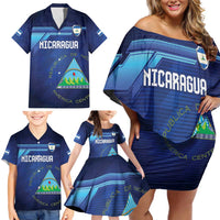 Nicaragua Football Custom Family Matching Off Shoulder Short Dress and Hawaiian Shirt Come On Los Pinoleros