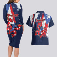 Personalized Puerto Rico American Couples Matching Long Sleeve Bodycon Dress and Hawaiian Shirt Boricua Taino Frog