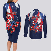 Personalized Puerto Rico American Couples Matching Long Sleeve Bodycon Dress and Long Sleeve Button Shirt Boricua Taino Frog