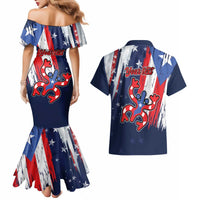 Personalized Puerto Rico American Couples Matching Mermaid Dress and Hawaiian Shirt Boricua Taino Frog