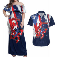 Personalized Puerto Rico American Couples Matching Off Shoulder Maxi Dress and Hawaiian Shirt Boricua Taino Frog
