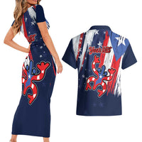 Personalized Puerto Rico American Couples Matching Short Sleeve Bodycon Dress and Hawaiian Shirt Boricua Taino Frog