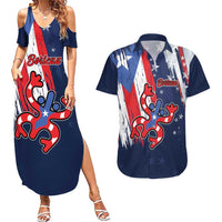 Personalized Puerto Rico American Couples Matching Summer Maxi Dress and Hawaiian Shirt Boricua Taino Frog