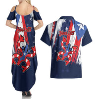 Personalized Puerto Rico American Couples Matching Summer Maxi Dress and Hawaiian Shirt Boricua Taino Frog