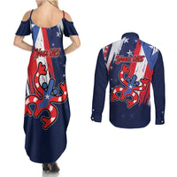 Personalized Puerto Rico American Couples Matching Summer Maxi Dress and Long Sleeve Button Shirt Boricua Taino Frog
