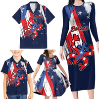 Personalized Puerto Rico American Family Matching Long Sleeve Bodycon Dress and Hawaiian Shirt Boricua Taino Frog