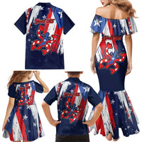 Personalized Puerto Rico American Family Matching Mermaid Dress and Hawaiian Shirt Boricua Taino Frog