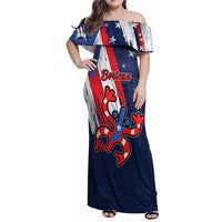 Personalized Puerto Rico American Family Matching Off Shoulder Maxi Dress and Hawaiian Shirt Boricua Taino Frog