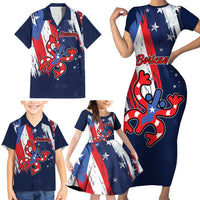 Personalized Puerto Rico American Family Matching Short Sleeve Bodycon Dress and Hawaiian Shirt Boricua Taino Frog