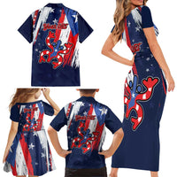 Personalized Puerto Rico American Family Matching Short Sleeve Bodycon Dress and Hawaiian Shirt Boricua Taino Frog