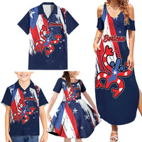 Personalized Puerto Rico American Family Matching Summer Maxi Dress and Hawaiian Shirt Boricua Taino Frog