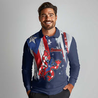 Personalized Puerto Rico American Long Sleeve Polo Shirt Boricua Taino Frog