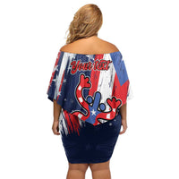 Personalized Puerto Rico American Off Shoulder Short Dress Boricua Taino Frog