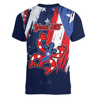 Personalized Puerto Rico American Women V-Neck T-Shirt Boricua Taino Frog