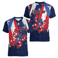 Personalized Puerto Rico American Women V-Neck T-Shirt Boricua Taino Frog