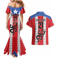 Puerto Rico Football Custom Couples Matching Mermaid Dress and Hawaiian Shirt Come On El Huracan Azul