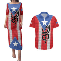 Puerto Rico Football Custom Couples Matching Puletasi and Hawaiian Shirt Come On El Huracan Azul